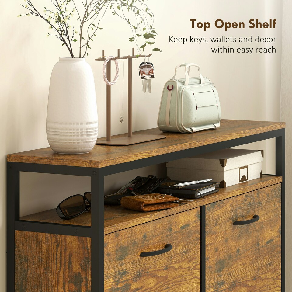 image 1 of HOMCOM Shoe Cabinet with 4 Flip Drawers, Holds 12-20 Pairs Brown | 98W x 24D x 95H cm