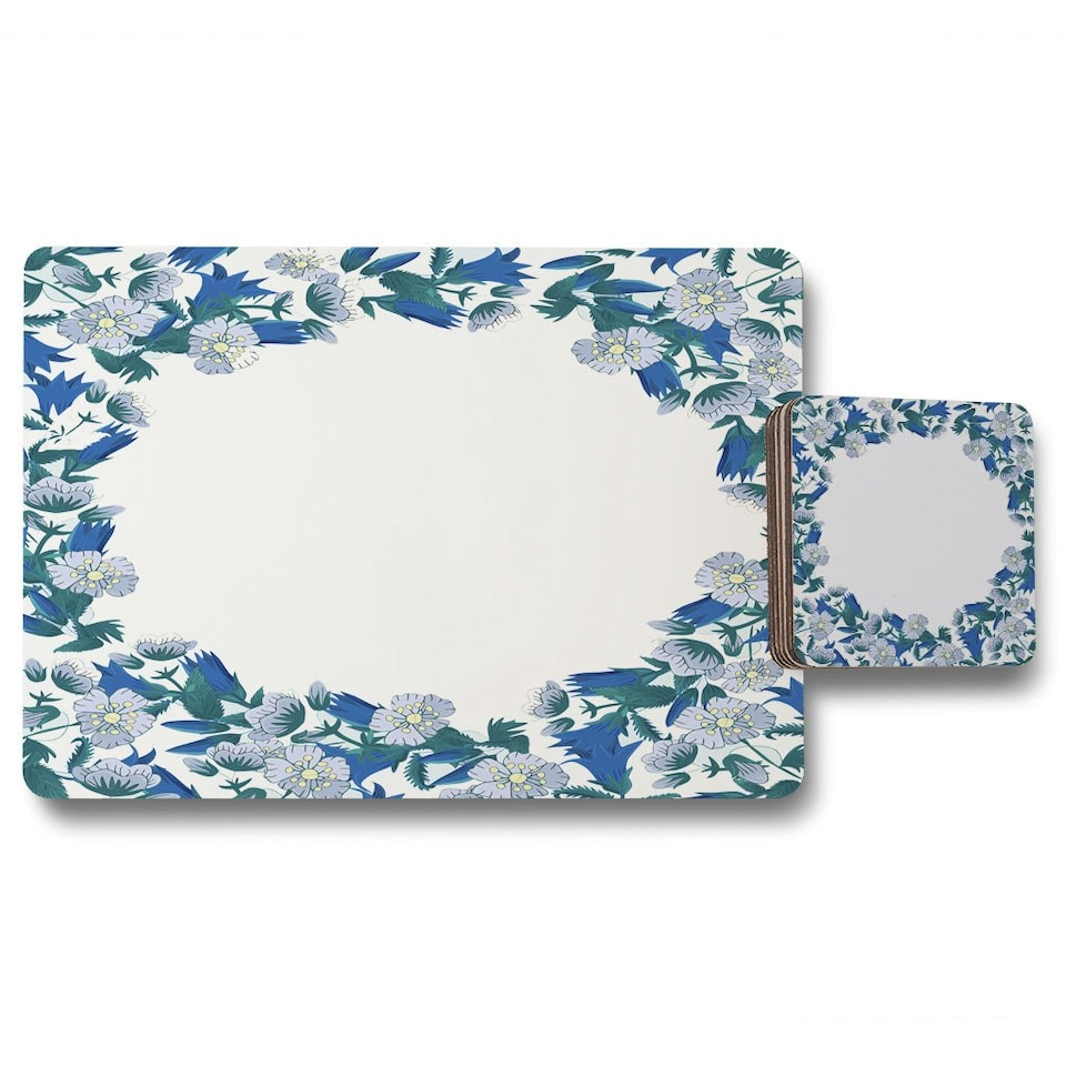 image 1 of Winter Blue Flowers (Placemat & Coaster Set)