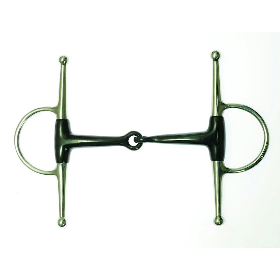 Korsteel Sweet Iron Jointed Full Cheek Snaffle Bit - Black/Silver - 5.5in