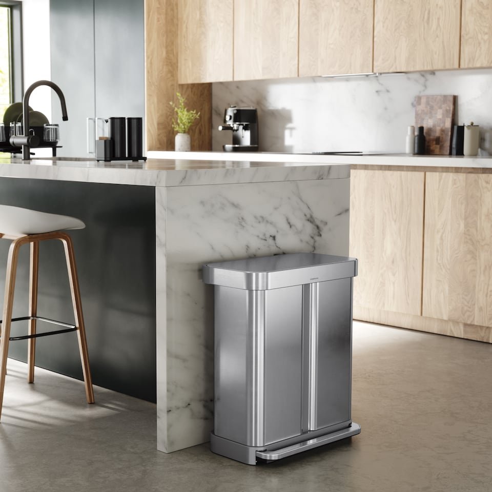 image 1 of Simplehuman 58L Recycling Rectangular Pedal Bin with Liner Pocket, Brushed Stainless Steel