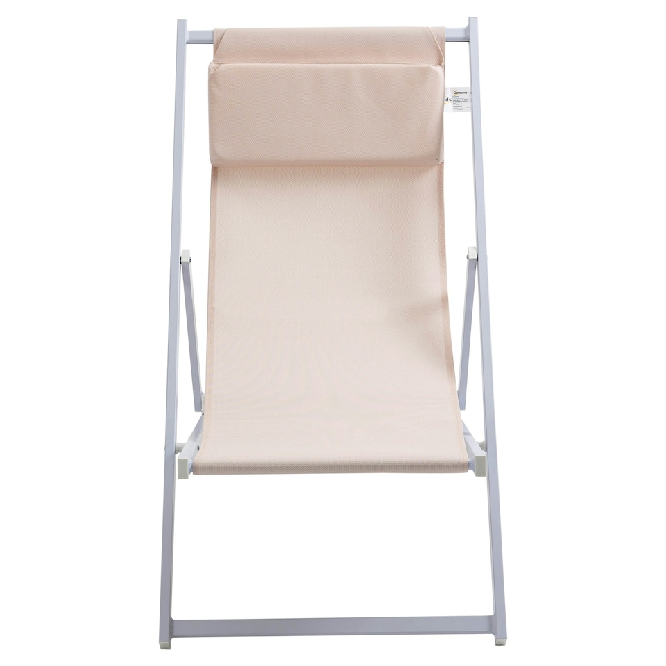 image 1 of Outsunny 2Pcs Texteline Chaise Lounge Recliner Chair Adjust Lounger Patio Beige