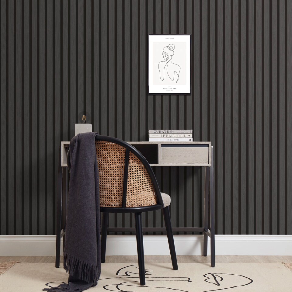 image 1 of Contemporary Wood Slat Ebony | Black | Ebony | 50cm x 10m