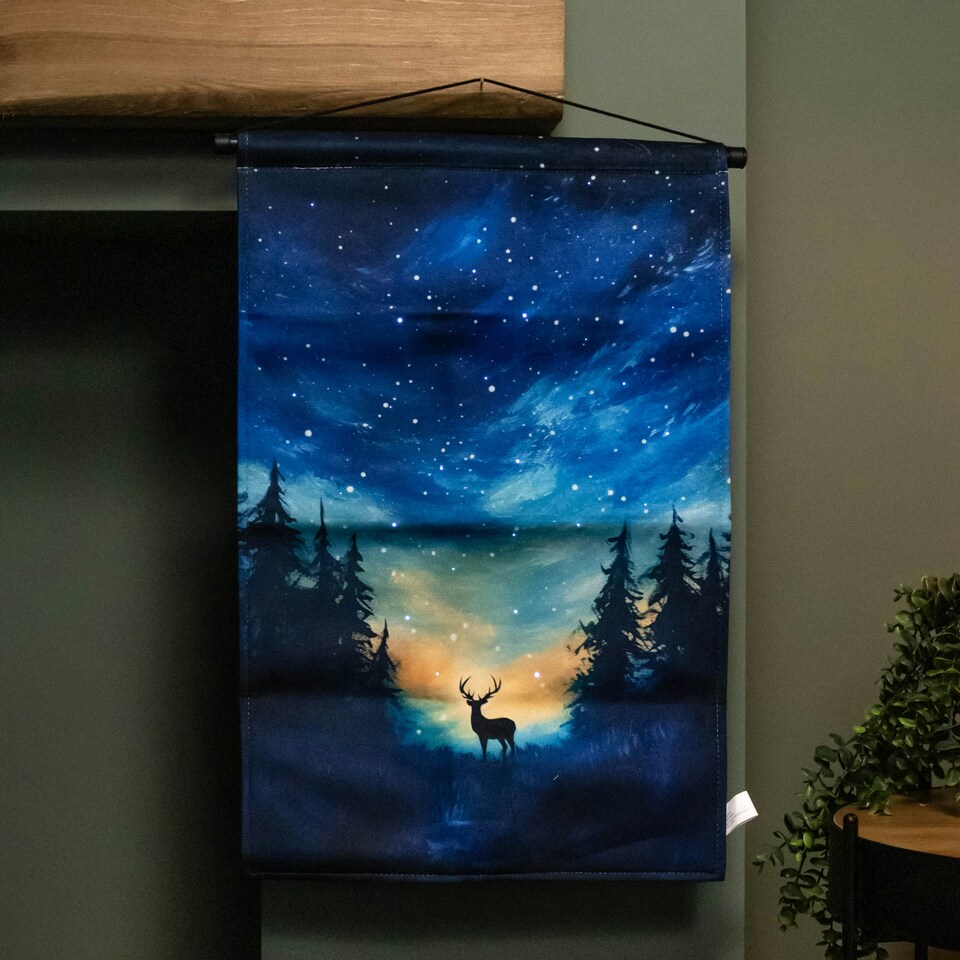 image 1 of 60cm x 40cm Battery Operated Light up Stag Fabric Hanging Christmas Banner