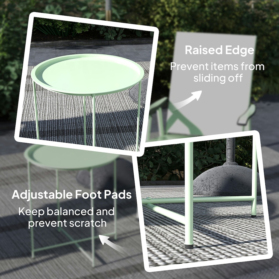 image 1 of Outsunny 46cm Round Garden Table, Small Side Table w/ Removable Tray 