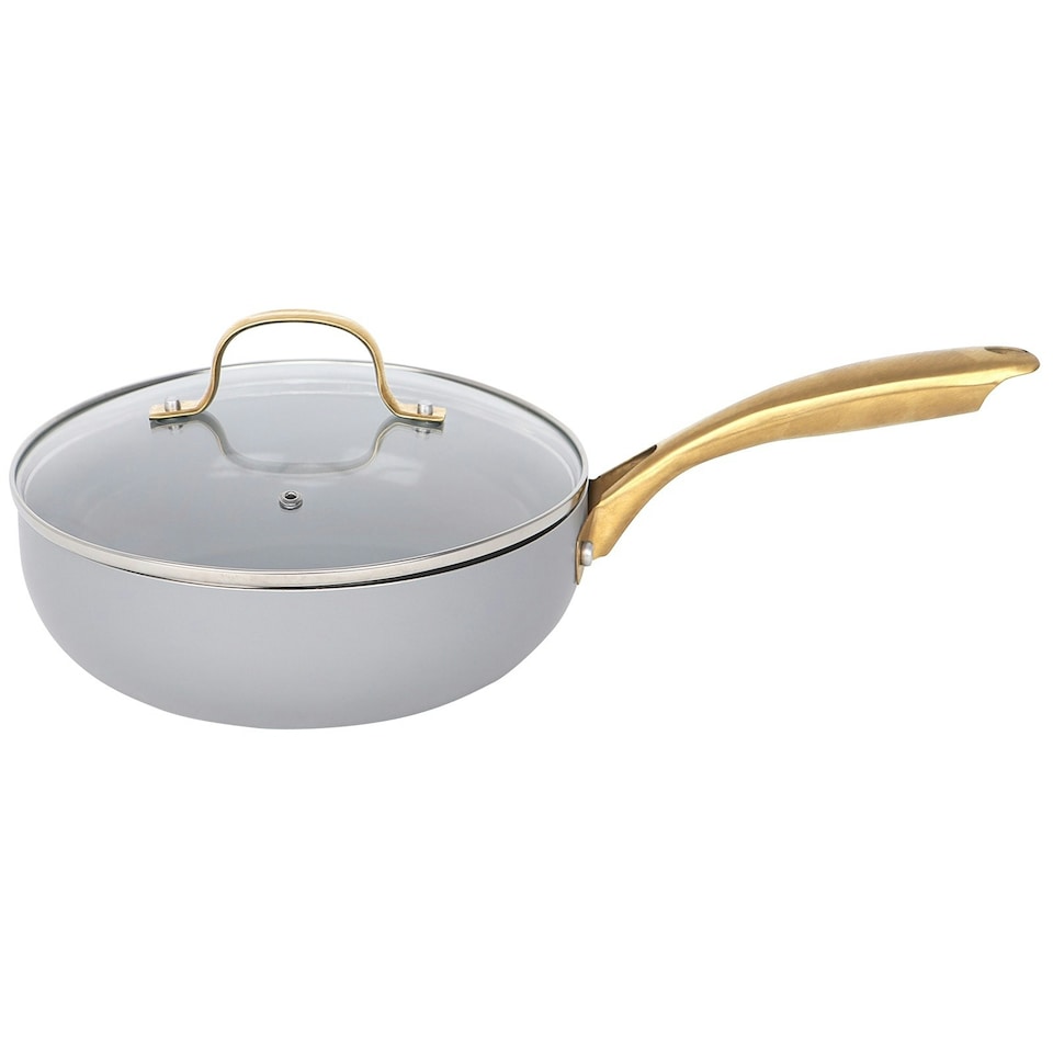 image 1 of Grey Gold Induction 10 Pc Cookware Set Non Stick Frying Pan Saucepan Cooking Pot