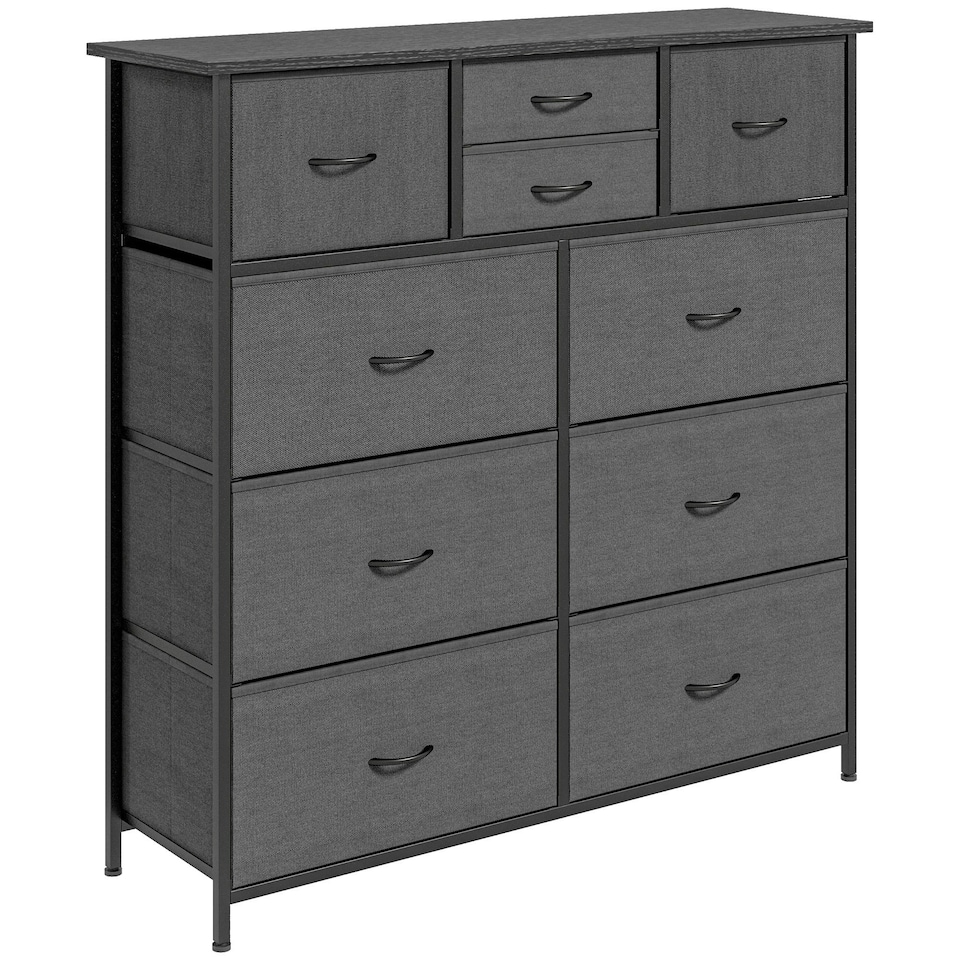 image 1 of HOMCOM Bedroom Chest of Drawers Fabric Dresser w/ Foldable Drawers Black