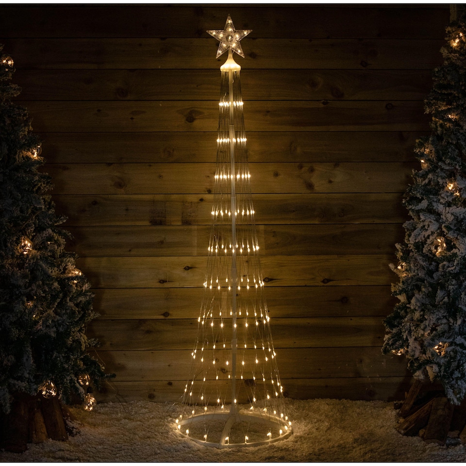 image 1 of 1.8m Light up Christmas Cone Tree with 220 Warm White LEDs and Timer Function