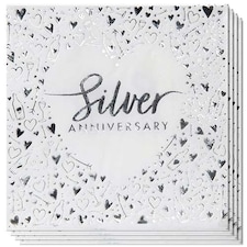 Silver Anniversary Foiled Luncheon Napkins 33cm 3Ply - Pack of 16