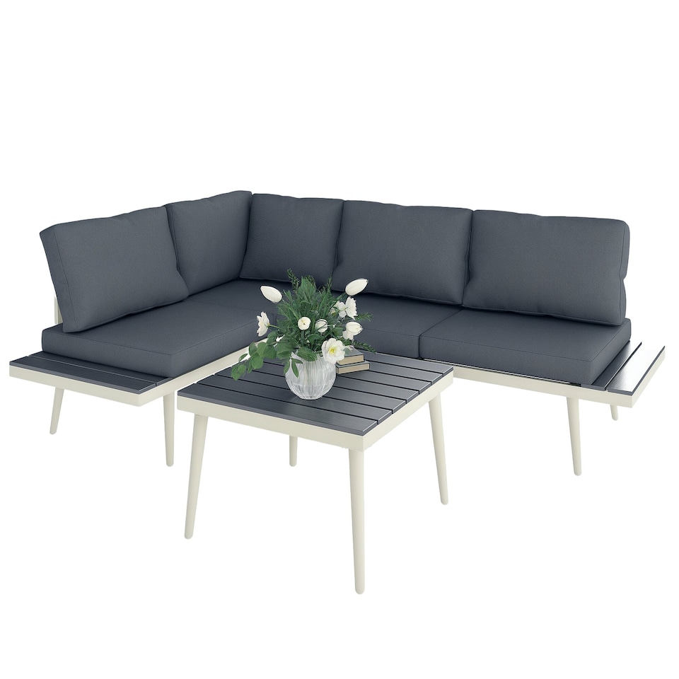 image 1 of Outsunny 3 Piece Garden Furniture Set with 5-Level Adjustable Lounger, Grey