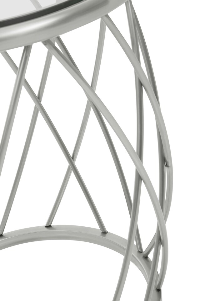 image 1 of Interiors by Premier Spacious Silver Finished Glass Round Table, Luxurious Bedside Table For Bedrooms, Glass Topped Side Table | Silver