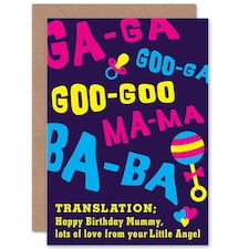 Happy Birthday Mummy Mum From Baby Translation Funny Birthday Card