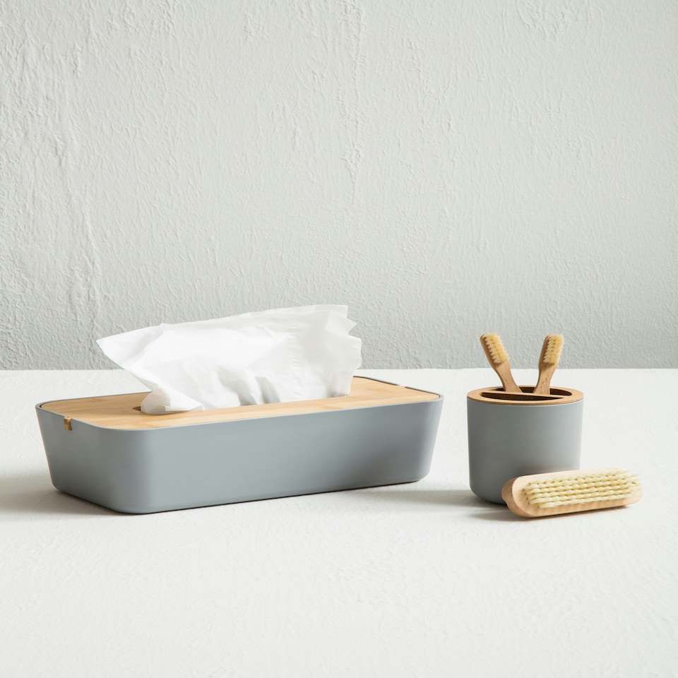 image 1 of Interiors by Premier Luxe Grey Toothbrush Holder With Divider, Sustainable Toothbrush Cup, Eco-friendly Toothbrush Holder Set