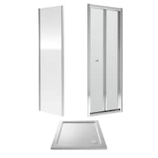 Ruwa Square Bi-Fold & 4mm Glass 760x760mm Tray Door Side Panel Chrome | Silver | Chrome | 3