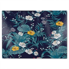 Blue & Yellow Flowers Glass Chopping Board | Multi