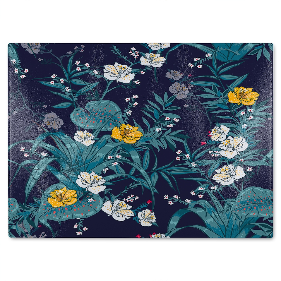 image 1 of Blue & Yellow Flowers Glass Chopping Board | Multi