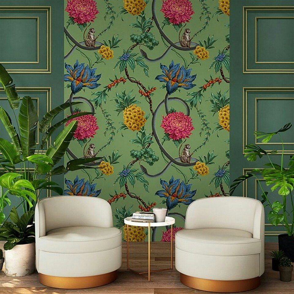 image 1 of Belgravia Forbidden Fruit Wallpaper - Green/Red/Yellow - 32.1ft x 21in Green