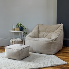 Natalia Chenille Adults Bean Bag Armchair and Pouffe, Ready Filled Large Beanbag and Footstool Natural Beige | Cream | Beige | 2