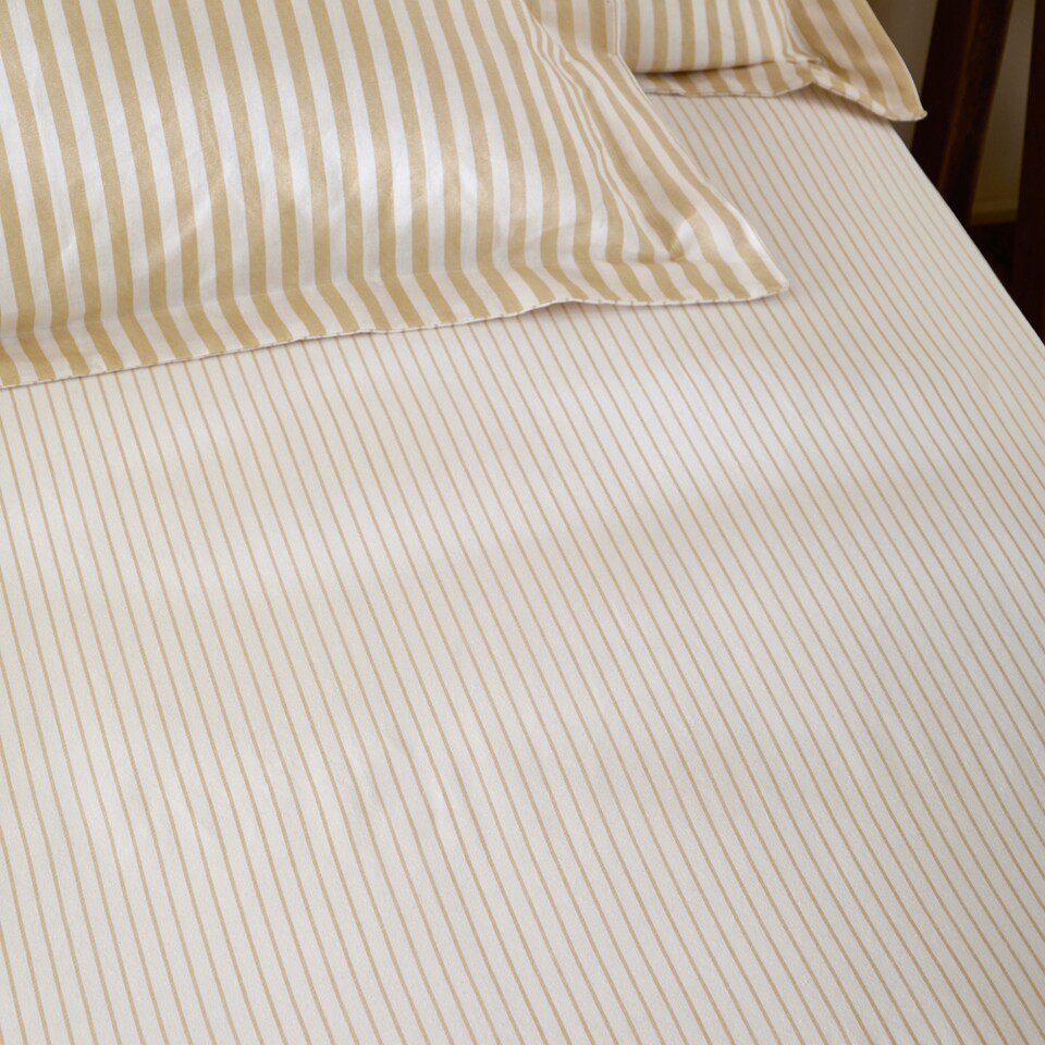 image 1 of Yard Hebden Narrow Stripe Cotton Fitted Sheet | Yellow | Honey Yellow