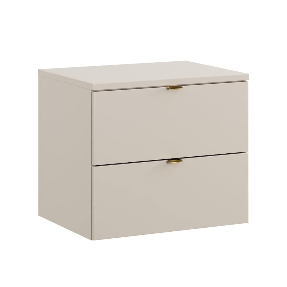 image 1 of Bathroom Vanity Unit 600mm Wall Cabinet with Worktop Floating 2 Drawer Cashmere Beige Modern Countertop Unit Slab Front Dalia