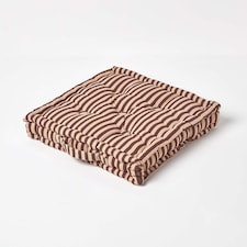 Homescapes Cotton Brown and Beige Thin Stripe Floor Cushion - 40 x 40 cm | Cream | Beige | 40 x 40 cm