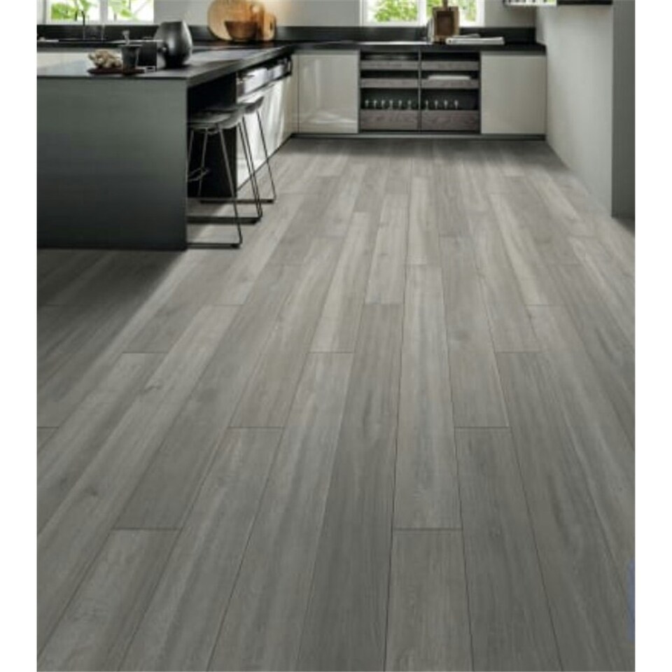 image 1 of PACK OF 20 (Total 20 Units) - Light Grey Oak 12mm Thick Laminate Flooring (29.6m2 Coverage)