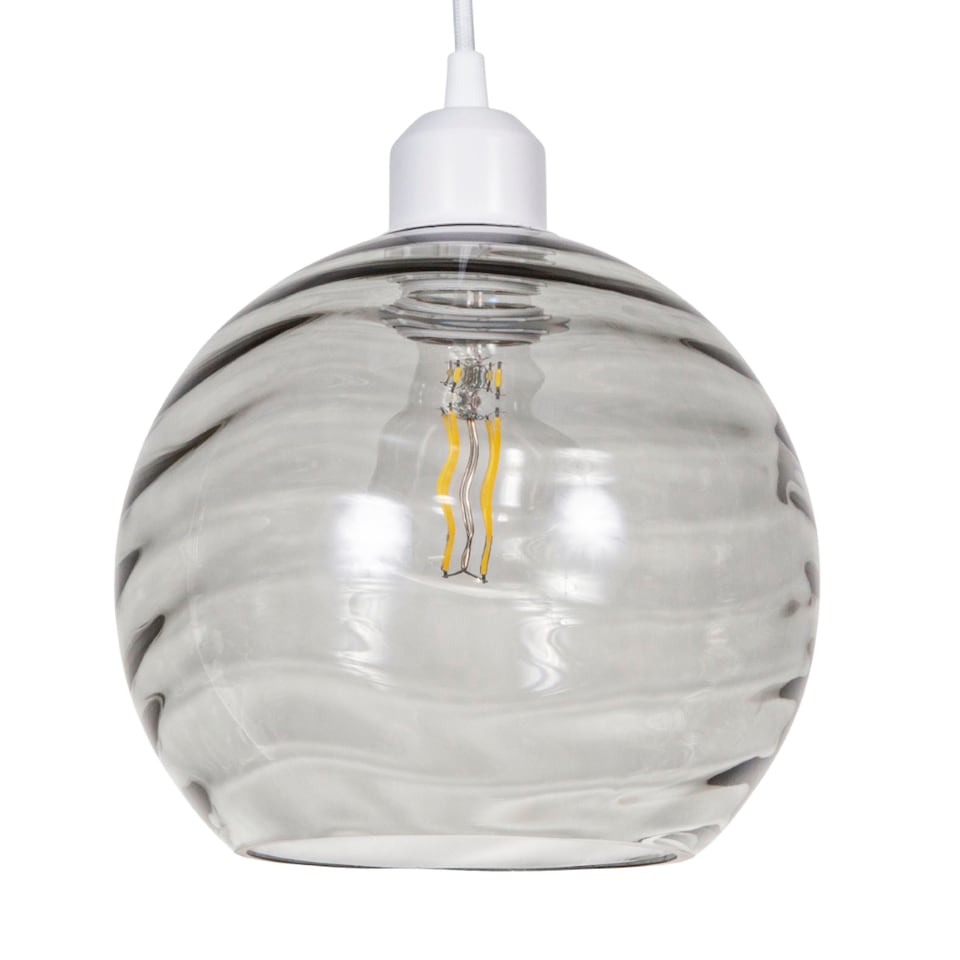 image 1 of Modern Designer Smoked Circular Ribbed Glass Non Electric Pendant Lamp Shade | Grey