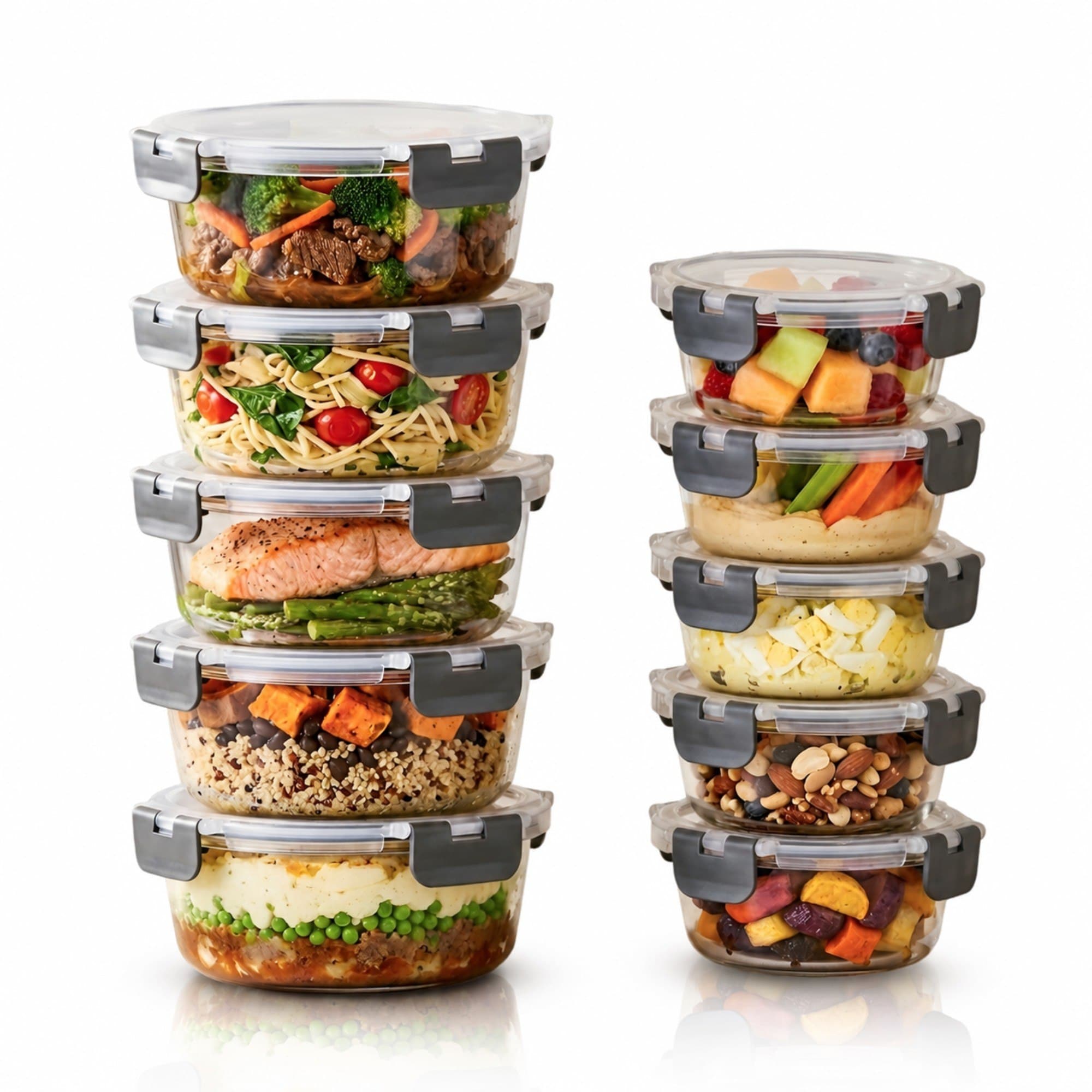 Straame 10-Pack Glass Meal Prep Containers Airtight, Leakproof, Dishwasher Safe Glass Storage with Lids - (Round)