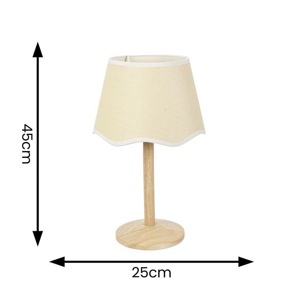 image 1 of ValueLights Triston Light Wood Table Lamp Scallop White Trim Shade and Bulb