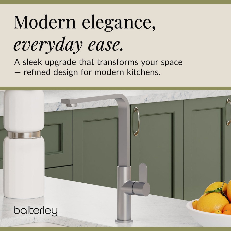 image 1 of Balterley Chara Kitchen Mono Mixer Tap with Single Lever Handle, Curved Swivel Spout | Silver | Brushed Nickel | 1