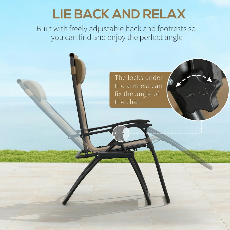 image 1 of Outsunny 2 Pcs Zero Gravity Lounger Folding Recliner Chair Cup Holder Brown