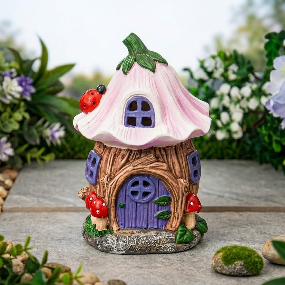 image 1 of Pixie Roof Fairy House Solar Garden Ornament