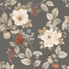 Belgravia Bramble Floral Wallpaper - Charcoal - 10m x 0.5m Black