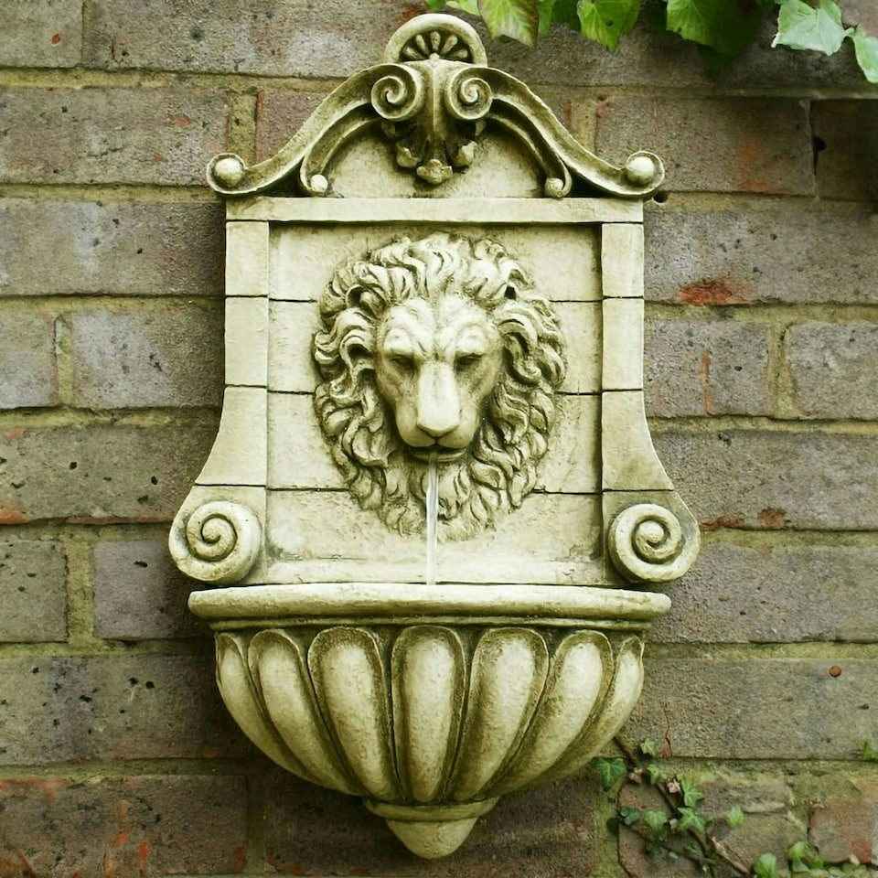 image 1 of Primrose King Lion Head Wall Mounted Antique Effect Water Feature Cream 50cm