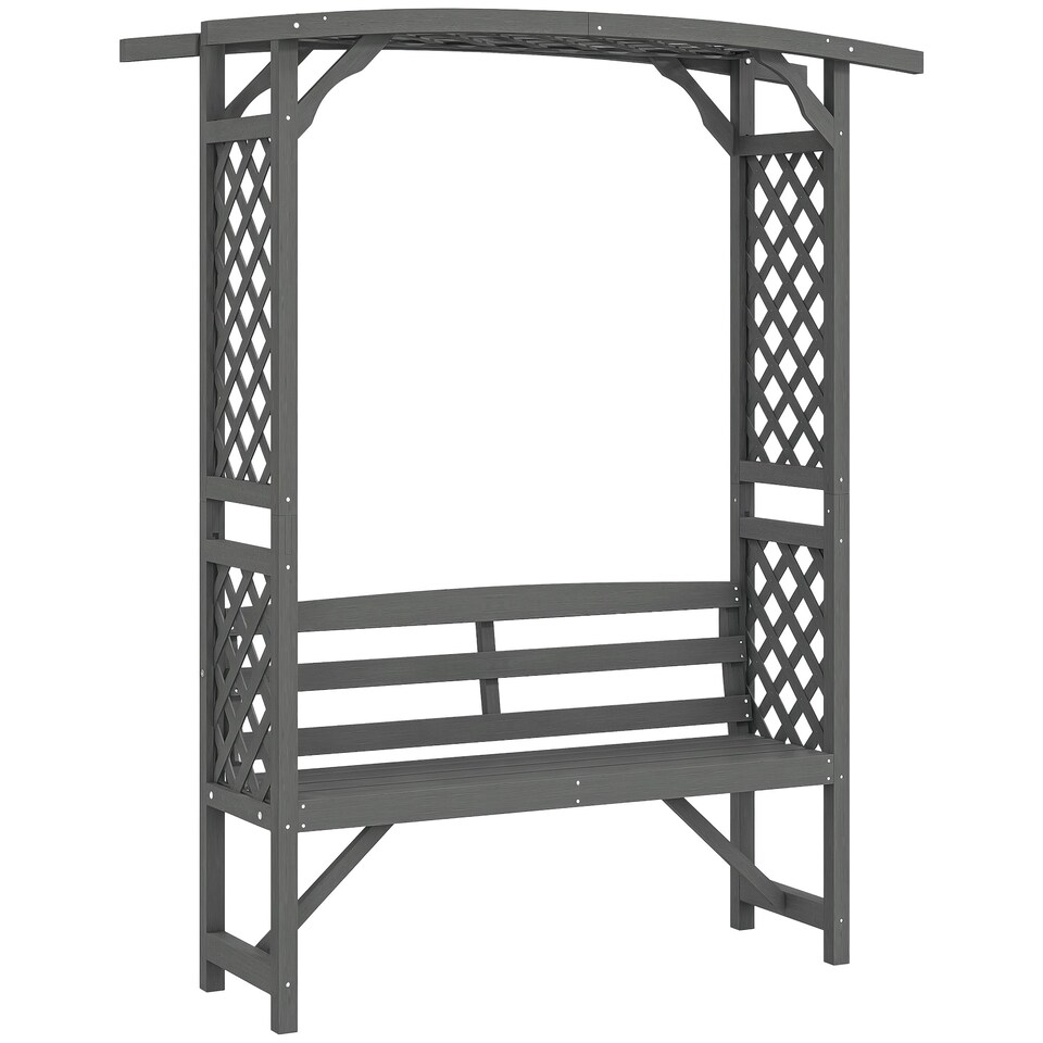 image 1 of Outsunny Arch Pergola Garden Bench, Wooden Garden Arbour with Seat, Grey