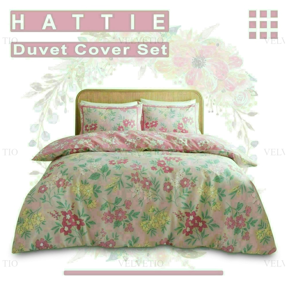 image 1 of Hattie Floral Duvet Cover Set Reversible Polycotton Beddings Pink | Double