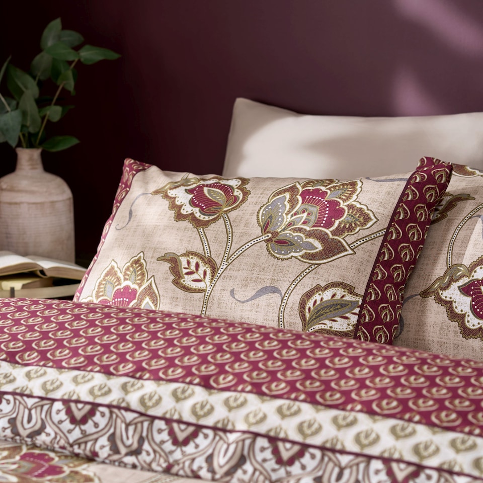 image 1 of Kashmir Paisley Floral Reversible Duvet Cover Set | Cream | Natural | Single