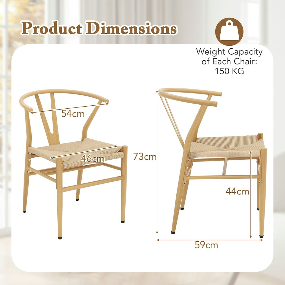 image 1 of COSTWAY Dining Chair Set of 2 Modern Weave Armchairs Yellow