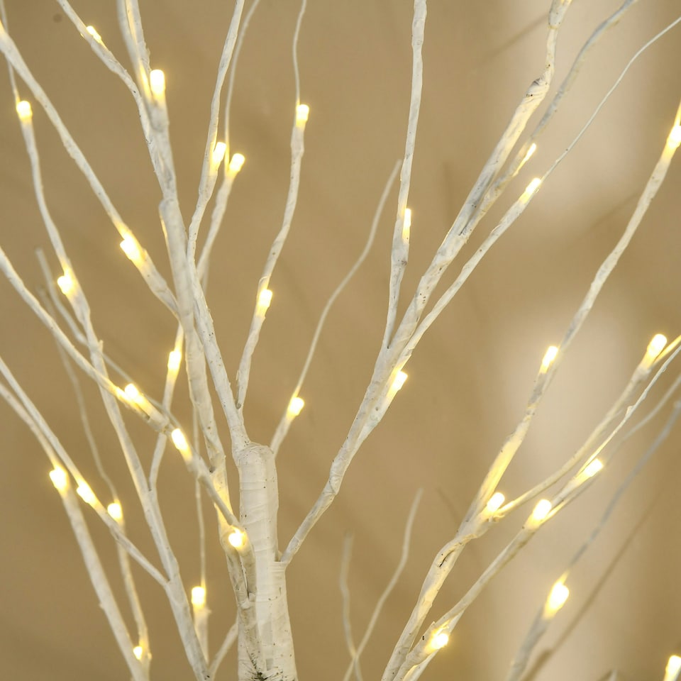 image 1 of HOMCOM 5ft Artificial White Birch Tree Light w/ 96 Warm White Pre-Lit LED Light
