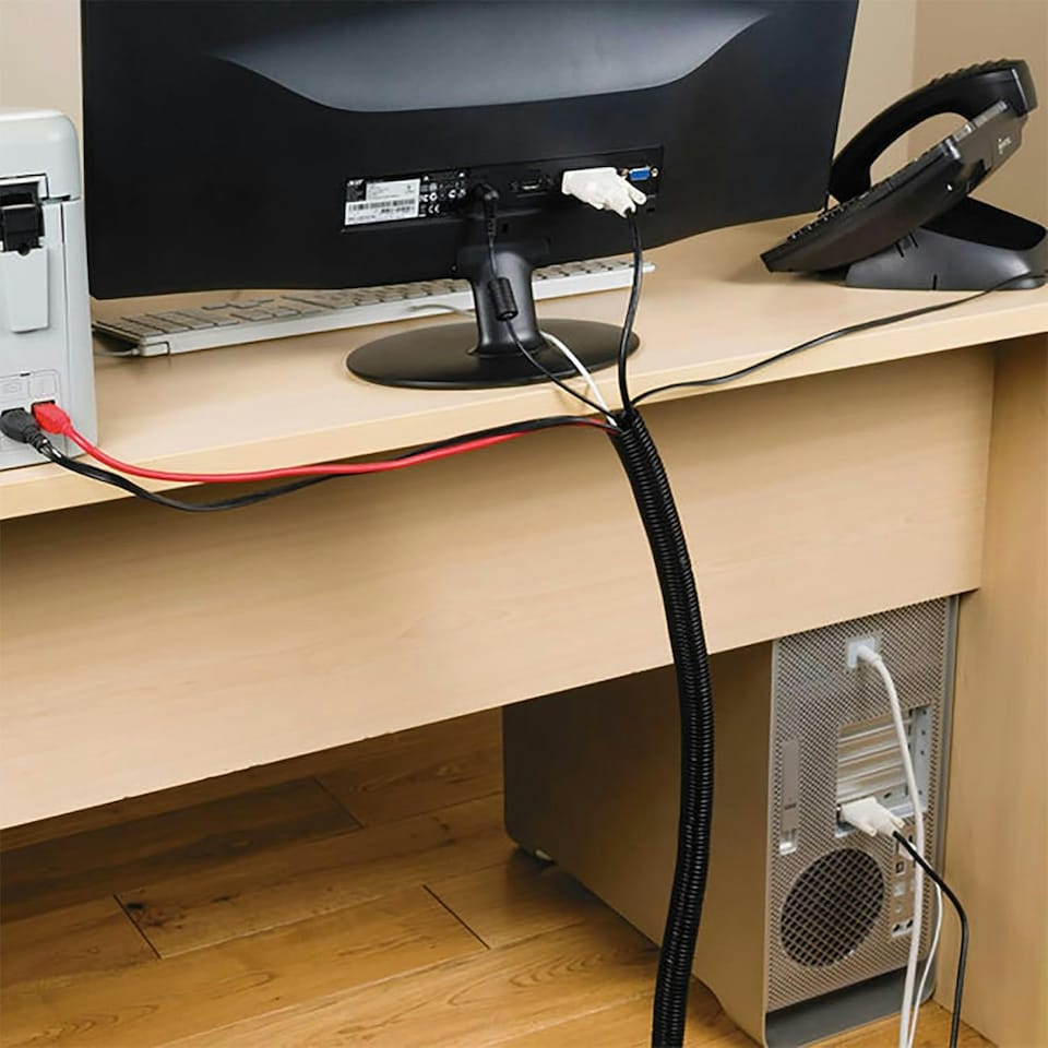 image 1 of SPARES2GO Cable Conduit Flexible Tube Tidy Sleeve Pipe (15m Length x 32mm Diameter)