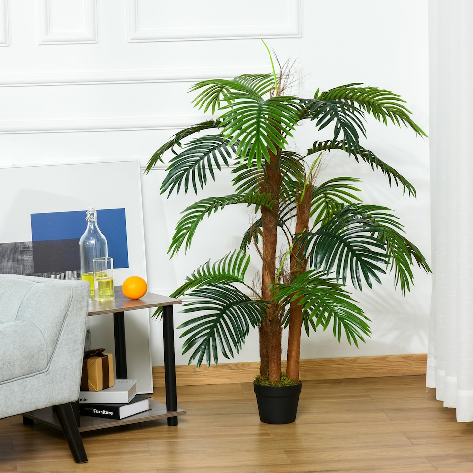 image 1 of Outsunny 120cm/4FT Artificial Palm Tree Decorative Plant w/19 Leaves Pot
