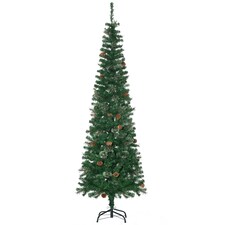 HOMCOM 6.5FT Artificial Slim Christmas Tree Holiday Home Decor with Pine Cones