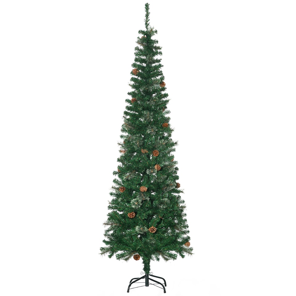 image 1 of HOMCOM 6.5FT Artificial Slim Christmas Tree Holiday Home Decor with Pine Cones