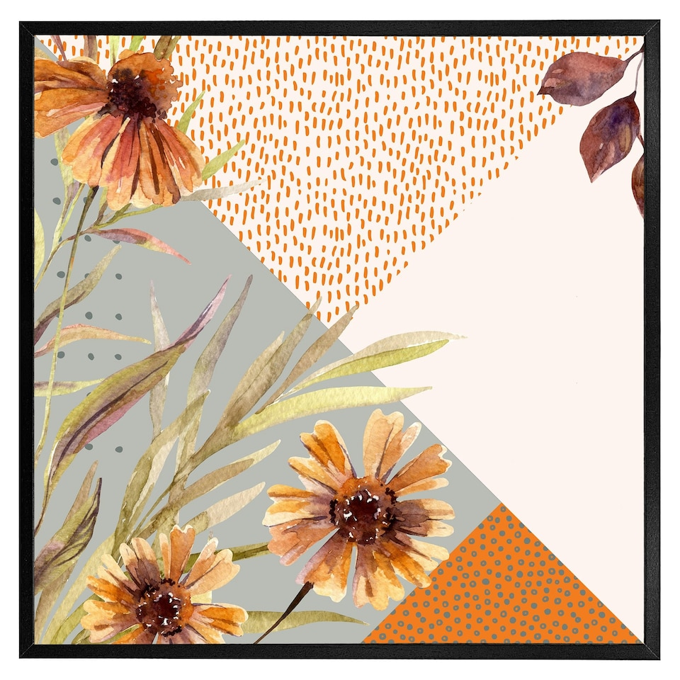 image 1 of Autumn geometric shapes and flowers (Picture Frame) Black | XS