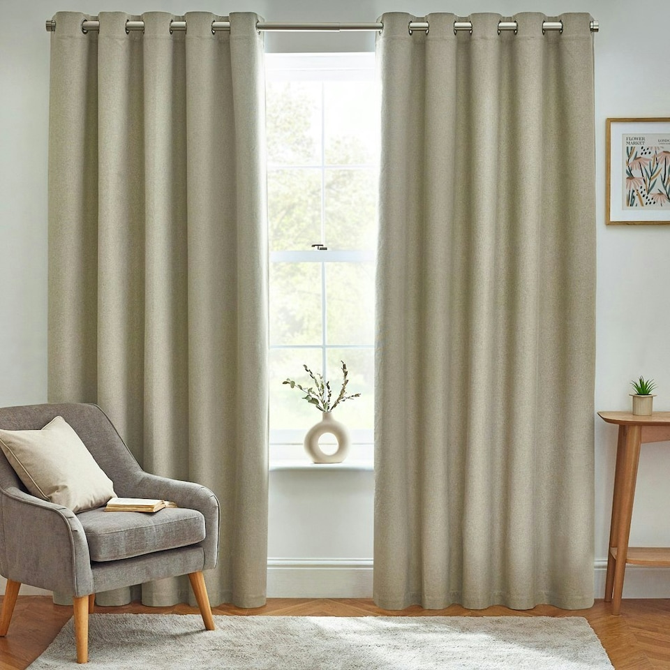 image 1 of furn. Dawn Blackout Natural Eyelet Curtains (W)229cm x (D)229cm | Multi