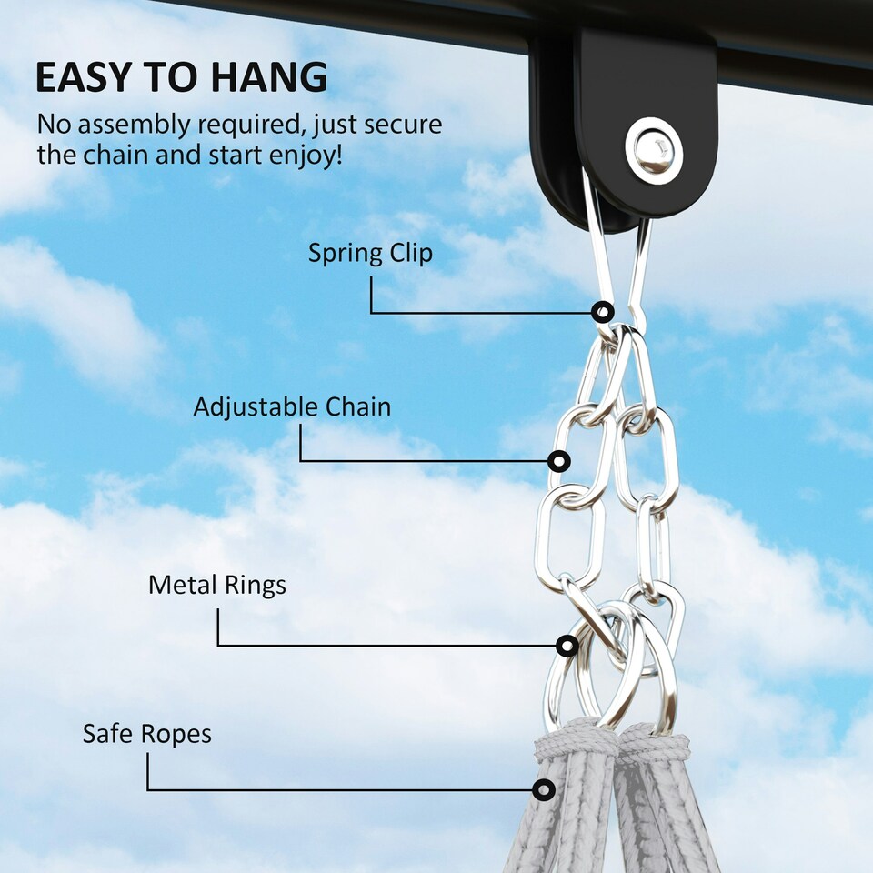 image 1 of Outsunny Hammock Chair, Boho Hanging Swing Chair with Cushion, Dark Grey 