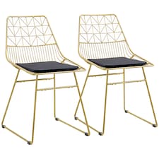 HOMCOM Luxurious Dining Chairs Set of 2, Metal Wire Kitchen Chair with Removable Velvet-feel Cushion, Cut-out Back and Steel Frame for Dining Room, Gold Tone