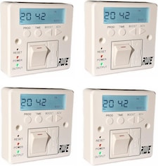 Awe 4 x 7-Day Digital Fused Timer Spur Electric Heating, Immersers, Aga-Range Cookers, Towel Rails & Lights 5yr Warranty Programmable Timer & Lit Display Rechargeable Cell 2000hrs Batt Memory