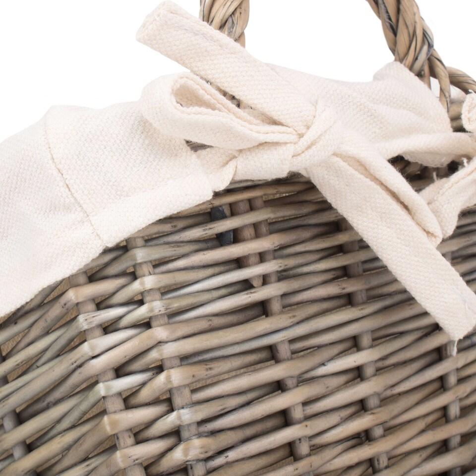 image 1 of Small Antique Wash Handled Lined Storage Basket | White | White