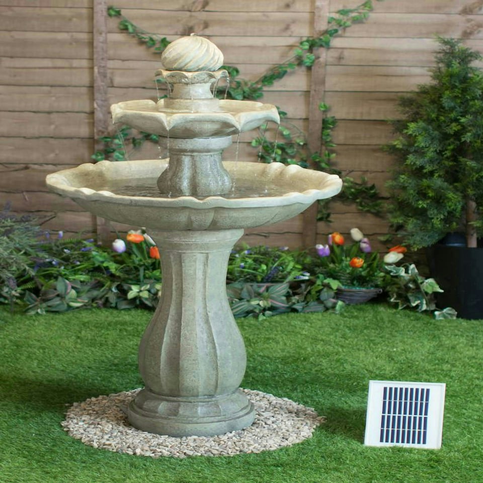 image 1 of Primrose Solar Powered Antique Imperial Round Tiered Water Feature LEDs 112cm