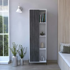 Core Products Dallas Tall Storage Display Cabinet - White & Carbon Grey Oak Effect, H171.5cm x W54.8cm x D35.0cm White